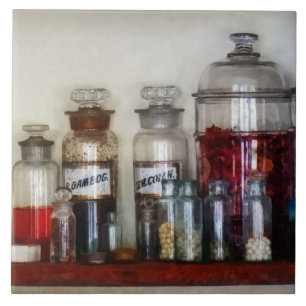 Vintage Medicine Bottles Ceramic Tile