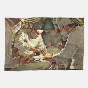 Vintage Medicine, Doctors Performing Surgery in ER Tea Towel