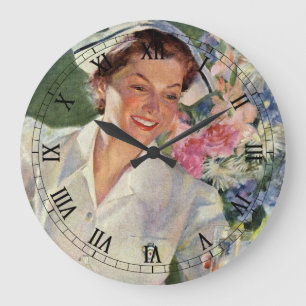 Vintage Medicine, Happy Nurse in Uniform Large Clock