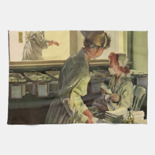 Vintage Medicine, Nurses with Newborn Baby Infants Tea Towel