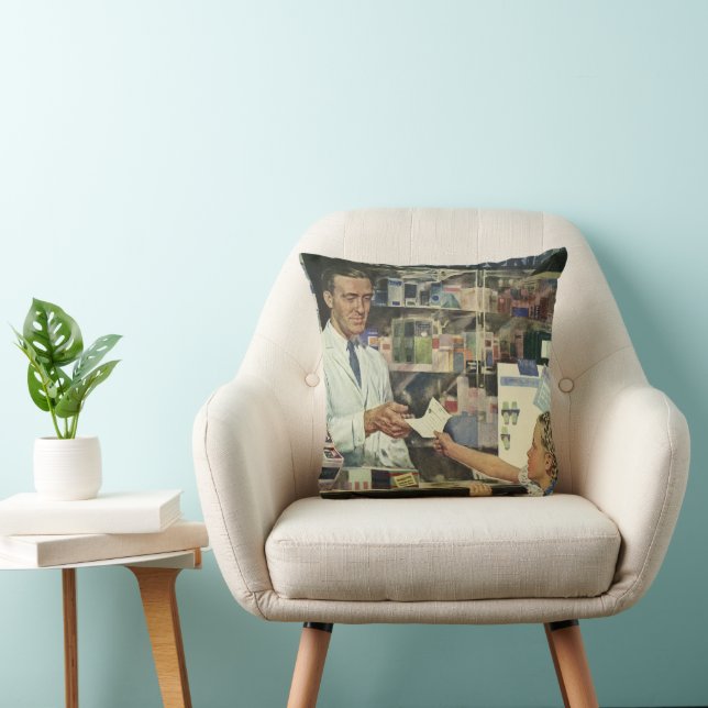 Vintage Medicine, Pharmacist and Girl at Pharmacy Cushion (Chair)