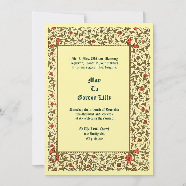 Vintage Medieval Style Floral Vine Wedding Invitation (Front)