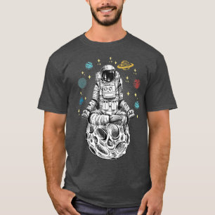 Vintage Meditating Astronaut Yoga Poses & Planets T-Shirt