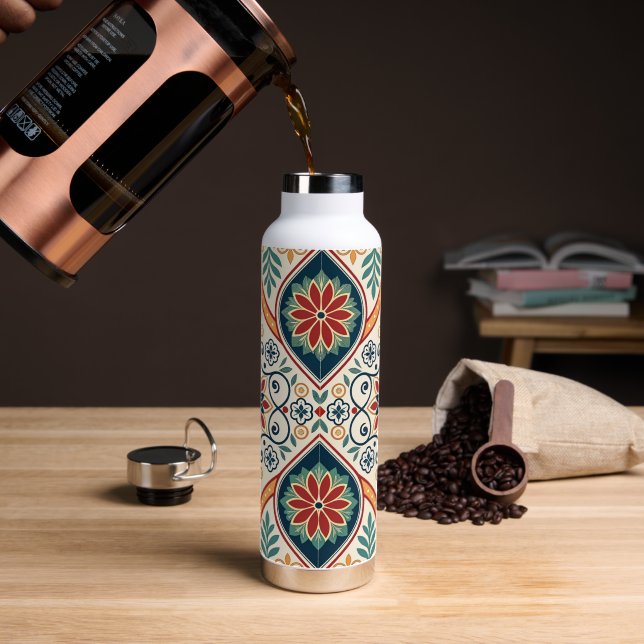 Vintage Mediterranean Tile Water Bottle (Coffee)