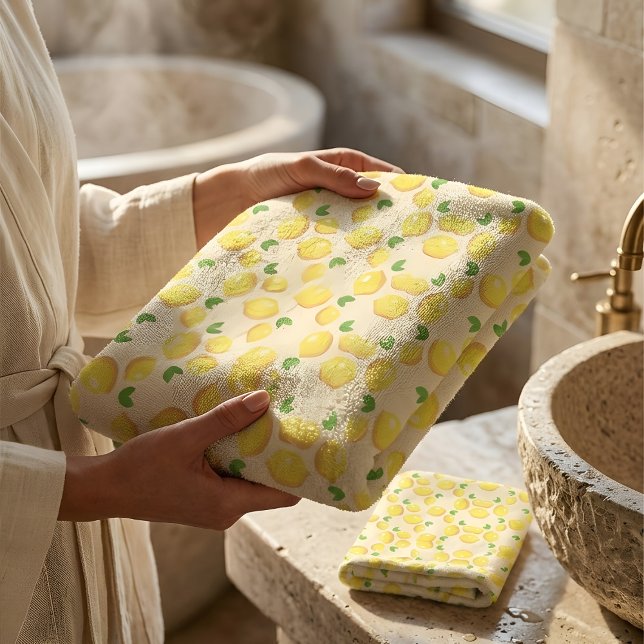 Vintage Mediterranean Yellow Lemon Pattern Bath Towel Set (Creator Uploaded)