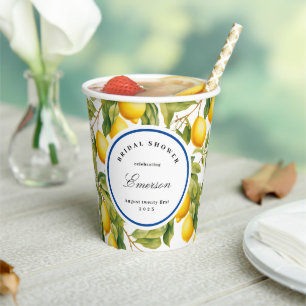 Vintage Mediterranean Yellow Lemons Bridal Shower Paper Cups