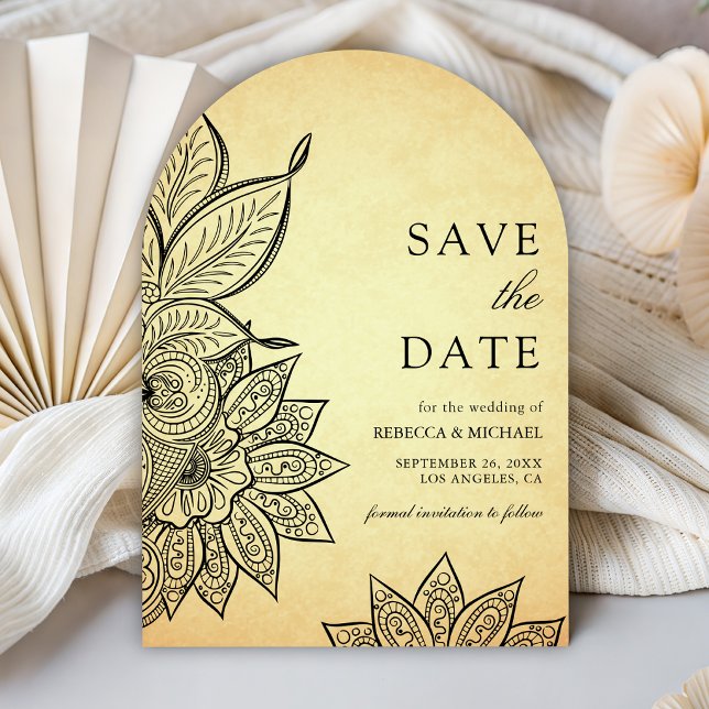 Vintage Mehendi Henna Indian Wedding Save The Date (Creator Uploaded)