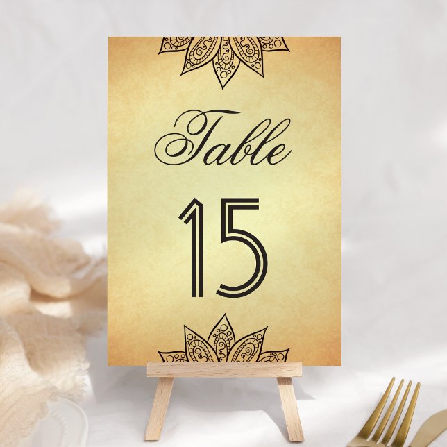 Vintage Mehendi Henna Indian Wedding Table Number (Creator Uploaded)