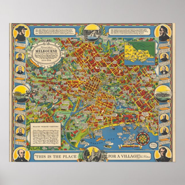 Vintage Melbourne Map Poster (Front)