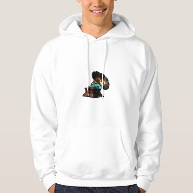 Vintage Melodies Gramophone Silhouette Design Hoodie (Front)