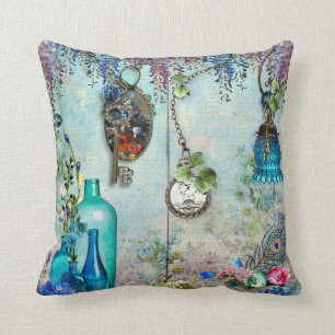 Vintage Memories Wisteria lavender blue keys Cushion