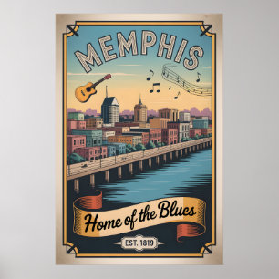 Vintage Memphis Tennessee Home of the Blues Retro Poster
