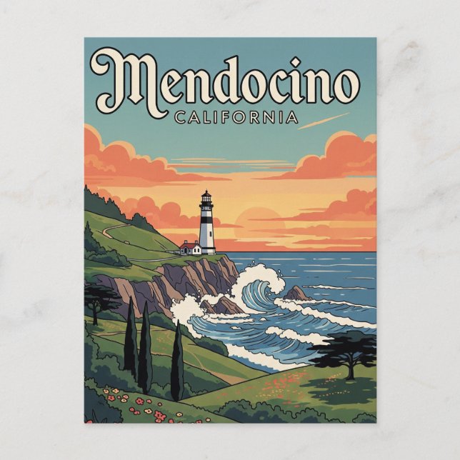Vintage Mendocino California Travel Postcard (Front)