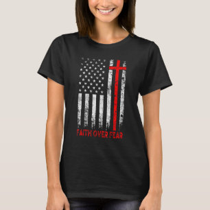 Vintage Mens Faith Over Fear Christian Cross Ameri T-Shirt