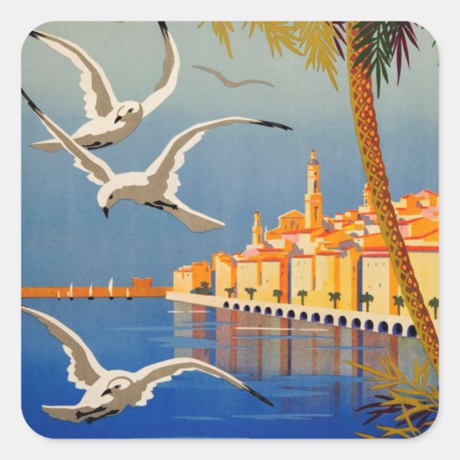Vintage Menton CoTe D'azur Square Sticker (Front)