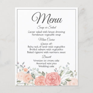 Vintage Menu Floral Pink Wedding Watercolor