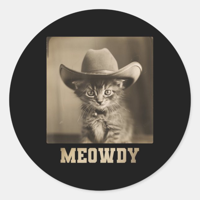 Vintage Meowdy Cat  Classic Round Sticker (Front)