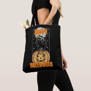 Vintage Meowloween Cat and Pumpkin T-Shirt – Retro Tote Bag