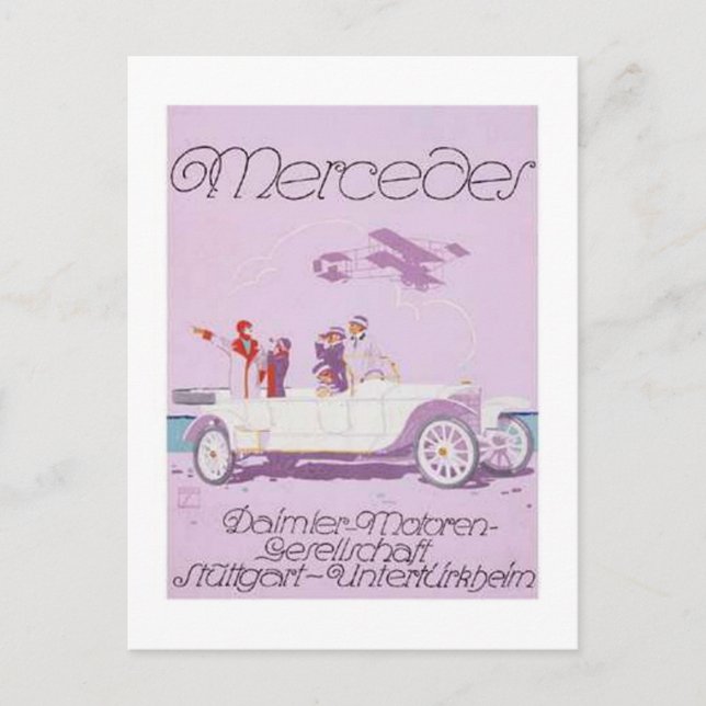 VIntage Mercedes Ad -Purple, Aeroplane Postcard (Front)