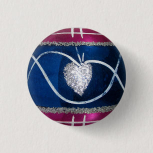 Vintage Mercury Glass Christmas Heart Pink Blue 3 Cm Round Badge