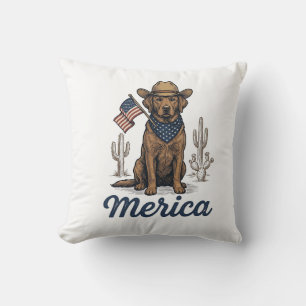 Vintage Merica Cowboy Dog American Flag Shirt_1 Cushion
