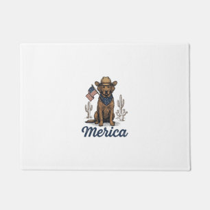 Vintage Merica Cowboy Dog American Flag Shirt_1 Doormat