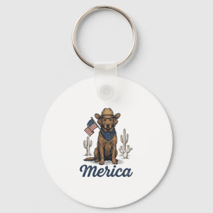 Vintage Merica Cowboy Dog American Flag Shirt_1 Key Ring