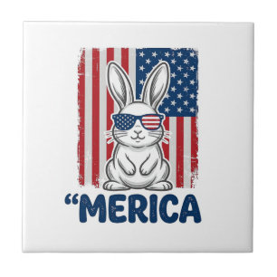 Vintage Merica Patriotic Bunny Shirt Design_1 Ceramic Tile