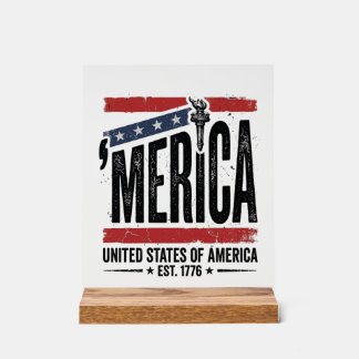 Vintage Merica Patriotic Distressed Shirt Design_1 Acrylic Sign