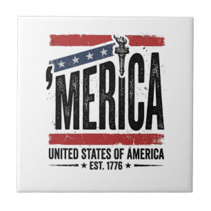 Vintage Merica Patriotic Distressed Shirt Design_1 Ceramic Tile