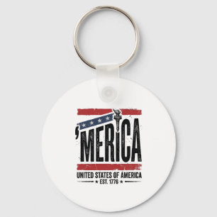 Vintage Merica Patriotic Distressed Shirt Design_1 Key Ring