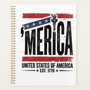 Vintage Merica Patriotic Distressed Shirt Design_1 Planner