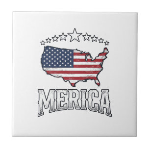 Vintage Merica Patriotic Flag Map Shirt Design_1 Ceramic Tile