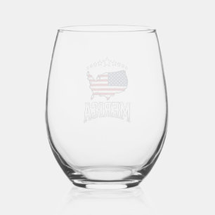 Vintage Merica Patriotic Flag Map Shirt Design_1 Stemless Wine Glass
