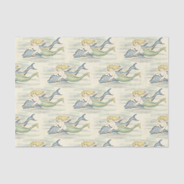 Vintage Mermaid and Dolphin Nautical Decoupage   Tissue Paper (Front)