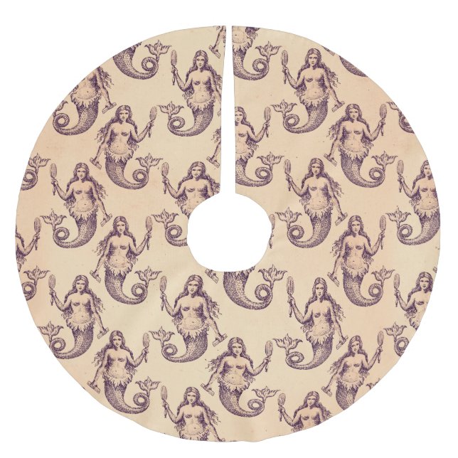 Vintage Mermaid Christmas Holiday Brushed Polyester Tree Skirt (Front)