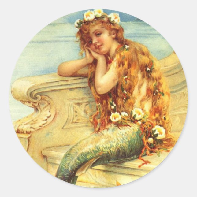 Vintage Mermaid Classic Round Sticker (Front)