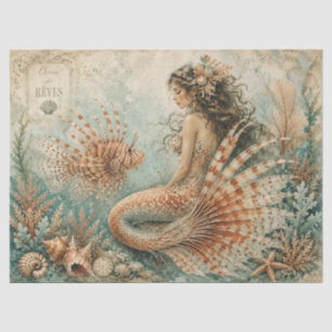 Vintage Mermaid Decoupage Coastal Lionfish Coral Tissue Paper