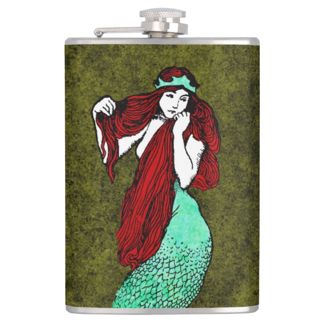 Vintage Mermaid Hip Flask (Front)