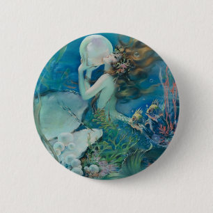 Vintage Mermaid Holding Pearl 6 Cm Round Badge