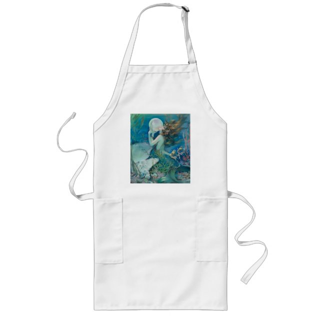 Vintage Mermaid Holding Pearl Long Apron (Front)