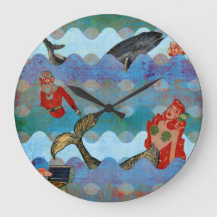 vintage mermaid large clock