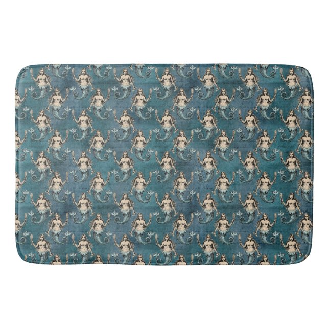 Vintage Mermaid Pattern  Bath Mat (Front)