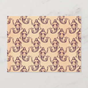 Vintage Mermaid Pattern Print Postcard