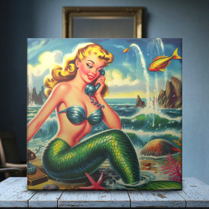 Vintage Mermaid Pin Up Ceramic Tile