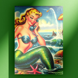 Vintage Mermaid Pin Up Postcard