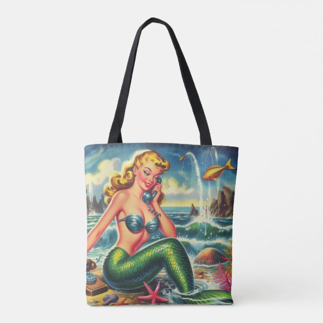 Vintage Mermaid Pin Up Tote Bag (Back)