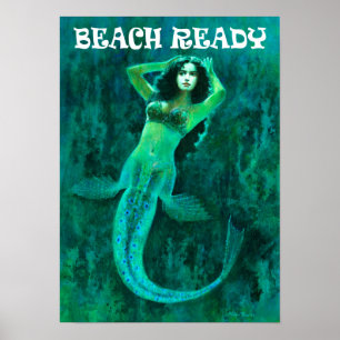 Vintage Mermaid Poster "BEACH READY"