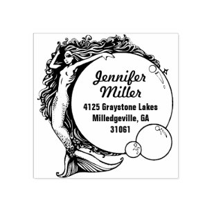 Vintage Mermaid Return Address Rubber Stamp