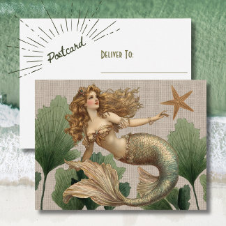 Vintage Mermaid & Sea Star Postcard
